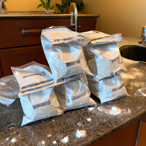 A photo of a kitchen counter covered in bags of flour