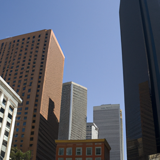 a photograph of a downtown neighborhood with tall buildings