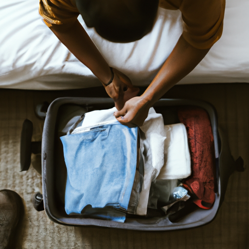 A photograph of a person packing a bag for a vacation