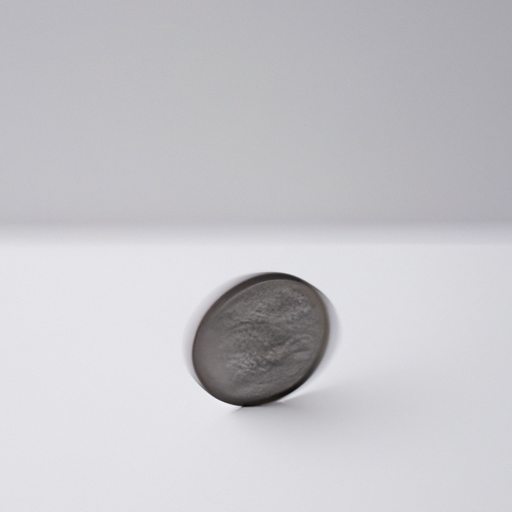 A silver coin spinning on a white surface