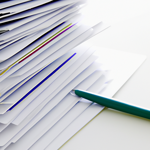 A stack of documents with a pen lying on top