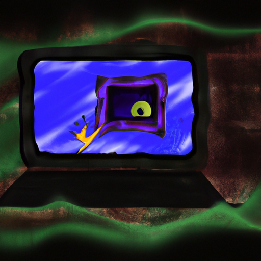 surreal dark fantasy cartoon of a laptop screen