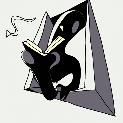 surreal dark fantasy cartoon in the style of a non euclidean geometry reading a book