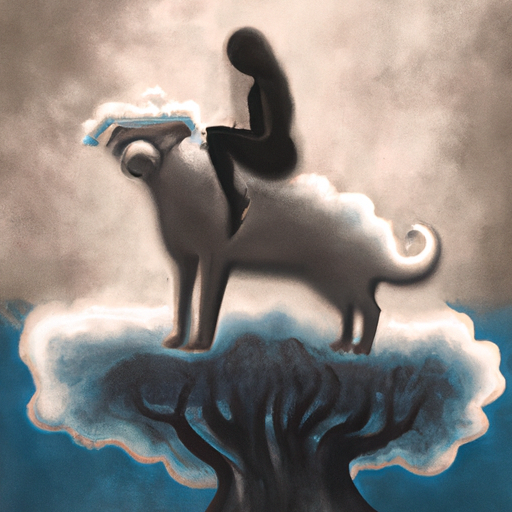 surreal dark fantasy water painting of person sitting on a dog