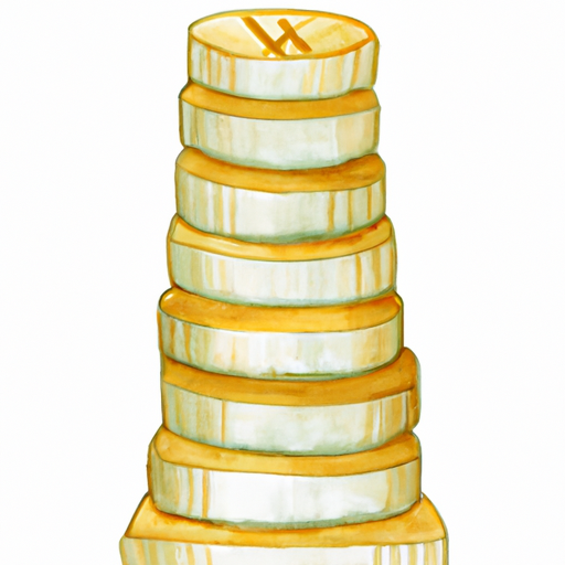 A watercolor painting of a stack of coins in the shape of a pyramid