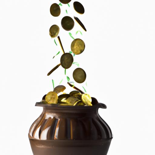 a pot with two streams of coins falling into it