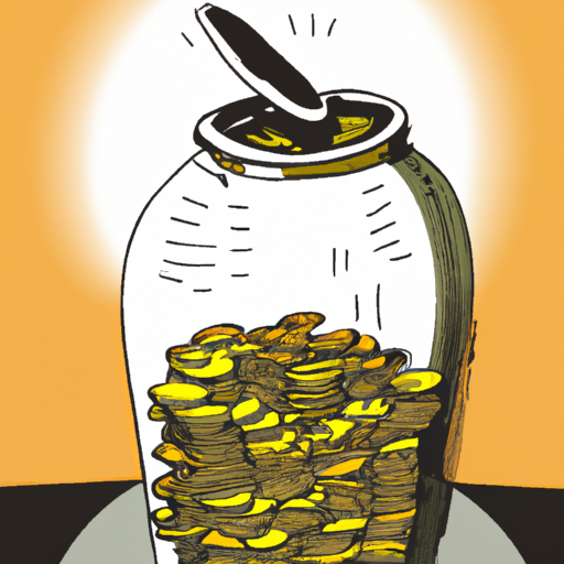 A brightly lit illustration of an overflowing jar of coins