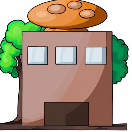 A brown structure behind the tree in the style of a Cartoon