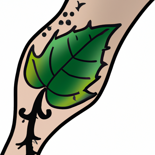 A closeup of a green leaf on a branch in the style of a Tattoo