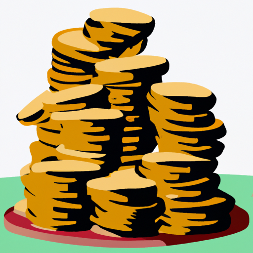 A detailed illustration of a stack of coins and bills on a desk