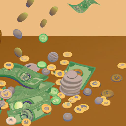 an illustration of coins and dollar bills scattered on a table