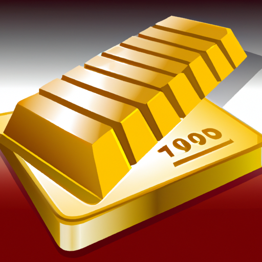 An illustration of a gold bar with a stack of coins in the background