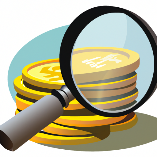 an illustration of a magnifying glass hovering over a stack of coins