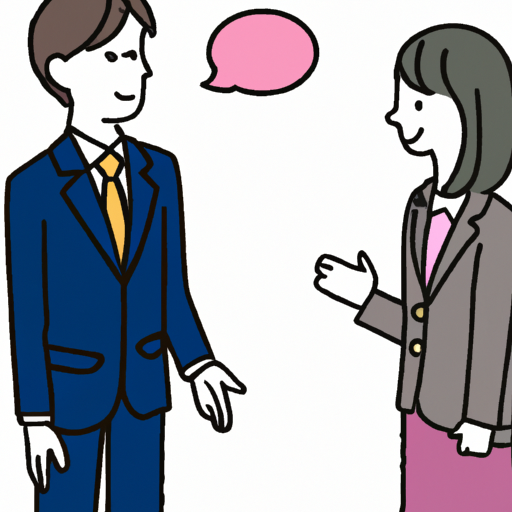an illustration of two people in suits talking to each other