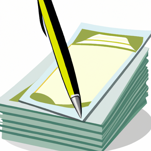 an illustration of a stack of bills and a pen