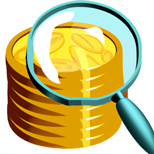 an illustration of a stack of coins with a magnifying glass on top