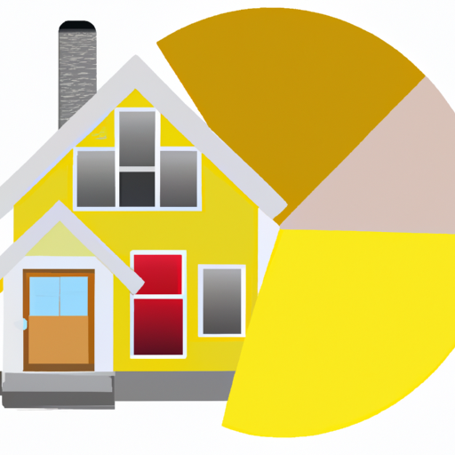 an illustration of a yellow house with a pie chart in front of it