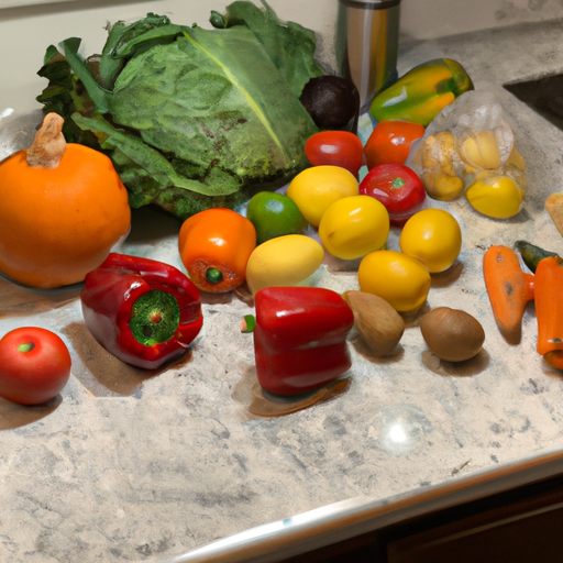 A variety of produce spread out on a countertop