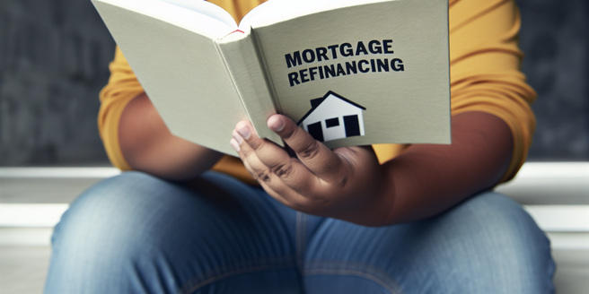 Person reading a book on mortgage refinancing in a relaxed environment