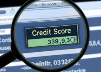 A closeup shot of a computer screen showing a credit score