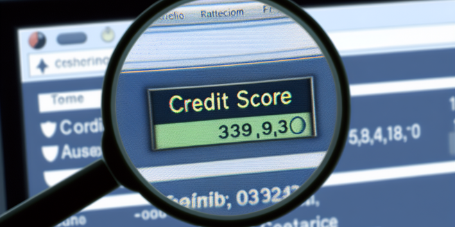 A closeup shot of a computer screen showing a credit score