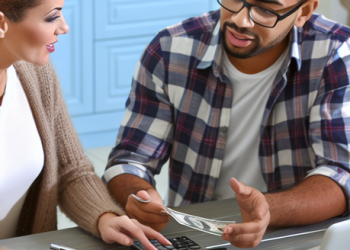 A couple discussing their home budget at the dining table