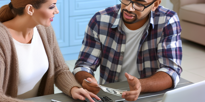 A couple discussing their home budget at the dining table