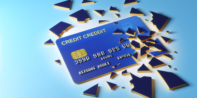A disrupted credit card symbolizing credit damage