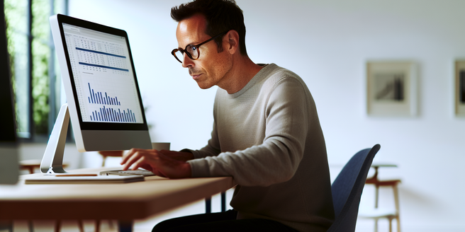 A man intently reading a credit report on a computer screen