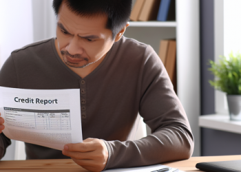 A man reviewing a document titled Credit Report.