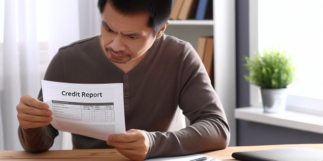 A man reviewing a document titled Credit Report.