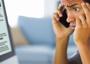 A person looking worried as they look at their credit report on a computer
