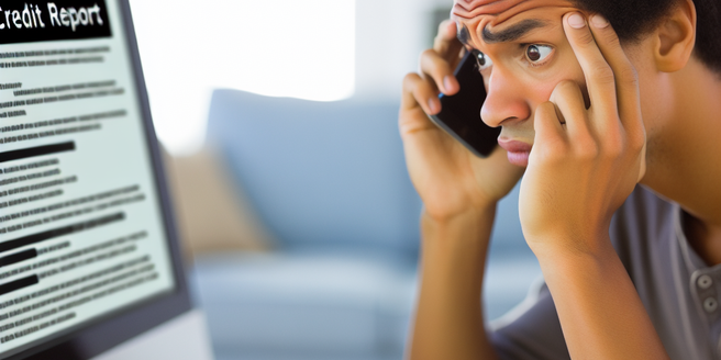 A person looking worried as they look at their credit report on a computer