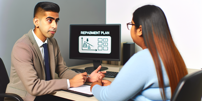 A person sitting down with a financial advisor to discuss a repayment plan
