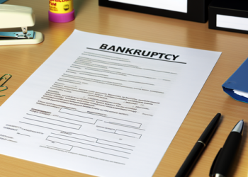 A sheet of paper on a desk featuring bankruptcy documents