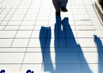 A walking pedestrians shadow on the sidewalk, metaphorically representing life after bankruptcy