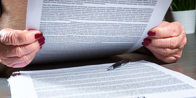 An individual reading a hefty contract, indicating the stringent terms of a bad credit loan