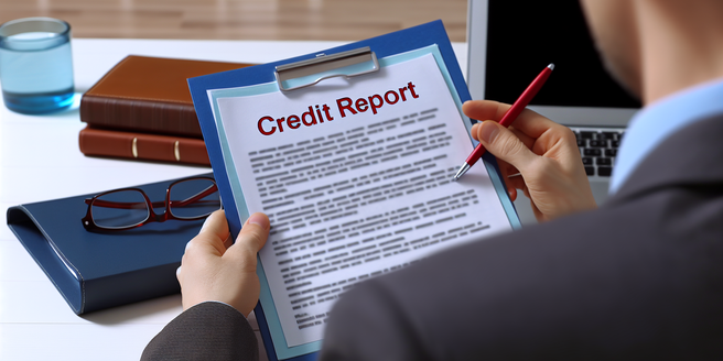 An individual studying a document labeled Credit Report