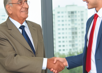 An investor and a government representative shaking hands in an office