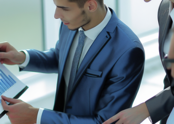 Financial advisors analyzing a businesss financial data in a corporate setting