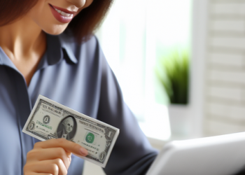 Image of woman using online banking on tablet device