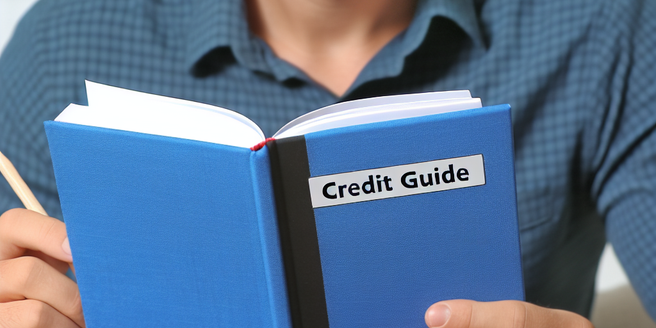 Man studying a credit score guide book