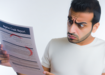 Person staring at a bad credit report with a worried expression