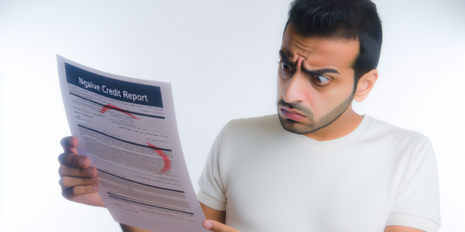 Person staring at a bad credit report with a worried expression