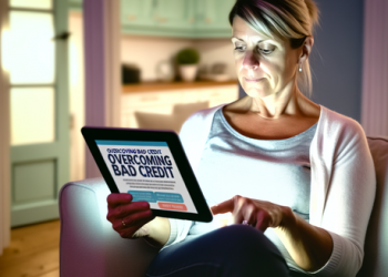 Someone reading a comprehensive guide on how to overcome bad credit on a tablet screen