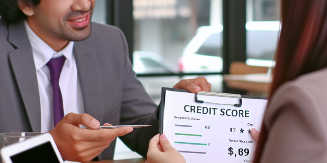 Two people discussing credit score in a coffee shop