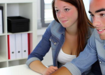 Young couple inquiring about a mortgage at a finance office