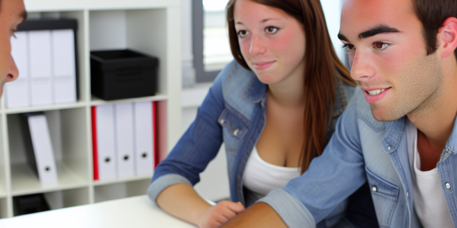 Young couple inquiring about a mortgage at a finance office