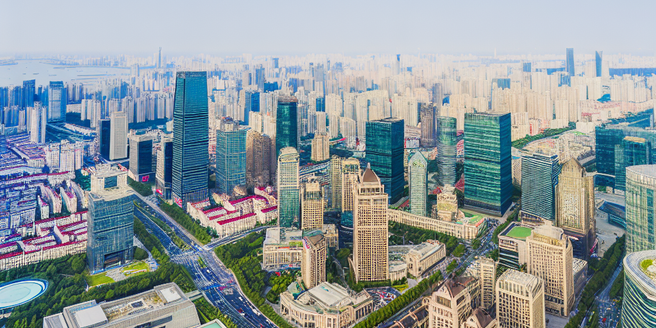 A birds-eye view of bustling modern financial district