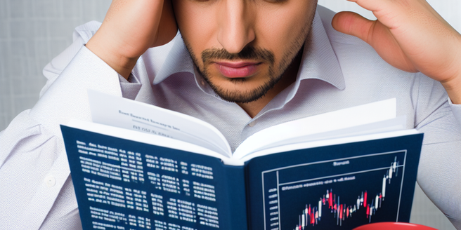 A man preoccupied with reading about trading concepts from a financial book